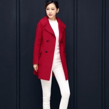 提供时尚双排扣双面羊绒大衣 欧美风修身百搭短款女风衣