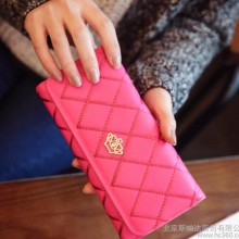 新款韩版女士钱包长款女式皮夹皇冠高贵菱格手拿包PU皮