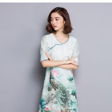 实拍夏装新款女装中长款宽松印花仿重磅真丝连衣裙桑蚕丝大码