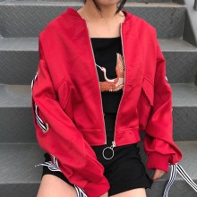 春季女装新款时尚个性系带长袖宽松外套女短款韩版学生开衫棒球服