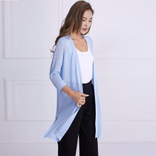 登龙缘韩版女装镂空开叉中长款批发薄针织开衫防晒衣女士外套厂家直销售