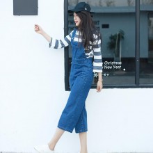 韩国休闲宽松七分裤牛仔连体背带裤，韩版女装厂家