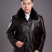 【超远制衣】2014新款正品男装皮衣 保暖毛领皮衣商务皮夹克棉服