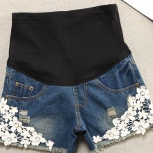 孕妇装 夏装孕妇裤 花边孕妇牛仔短裤托腹裤