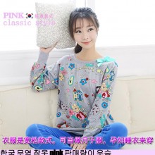 一件代购韩国小清新动物PINK纯棉长袖春款休闲家居服女士睡衣