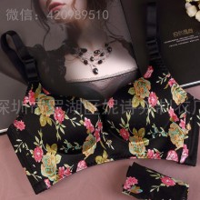 新品NB拉丝蔷薇印花内衣一片式调整型无痕无钢圈性感舒适文胸套