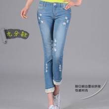 2014夏季新款女装韩版牛仔显瘦小脚铅笔裤大码七分九分夏破洞