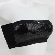 3003# 莫代尔 网纱边 亮片装饰 短款女百搭抹胸 黑白裹