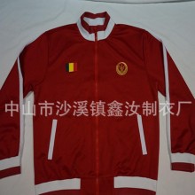全棉外贸运动套装加工定做 加厚红色休闲套装订制长袖长裤套装