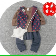 限时特价不退不换 新品男小童纯棉三件套 宝宝韩版圆点休闲套装