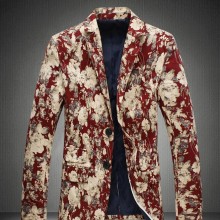秋冬新款韩版潮流休闲小西装加大码花色修身西服男百搭便西外套