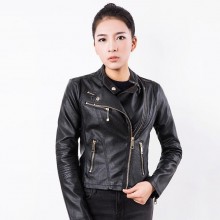 新款时尚女士pu皮衣 修身短款机车款女式皮衣夹克 外贸批发直