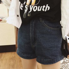 夏季新品自留款泫雅AA复古高腰卷边牛仔短裤 两色入