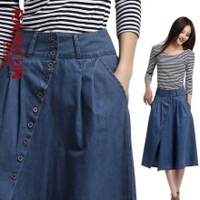 牛仔半身裙 开叉文艺a字裙大码牛仔裙女半身中裙夏薄