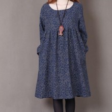 秋季新款韩版大码女装棉麻连衣裙 胖MM宽松小碎花气质裙子