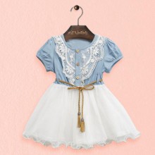 外贸童装批发 厂家直销 夏款新品韩版网纱蕾丝女童牛仔裙 公主