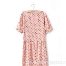 2014夏日系森女点点印花刺绣圆领系棉麻连衣裙 夏装新款