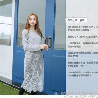 圆领泡泡毛衣拼接蕾丝假两件连衣裙