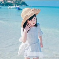 供应淘气娃中小童女童2014新款韩版女童春夏装中袖蕾丝花边连衣裙   韩版童裙批