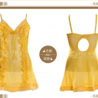 供应伟高睡衣 1342# 黄色舒适性感睡裙带内裤套装批发
