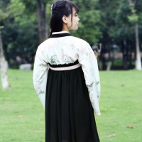 丝苑 2016夏季新款汉服改良日常女 寒绯汉元素连衣裙 纱袖齐胸襦 一件代发