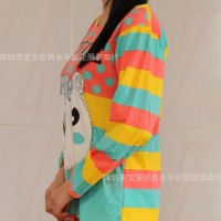 厂价直销2015春夏新款牛奶丝条纹卡通长袖少女休闲家居服睡衣